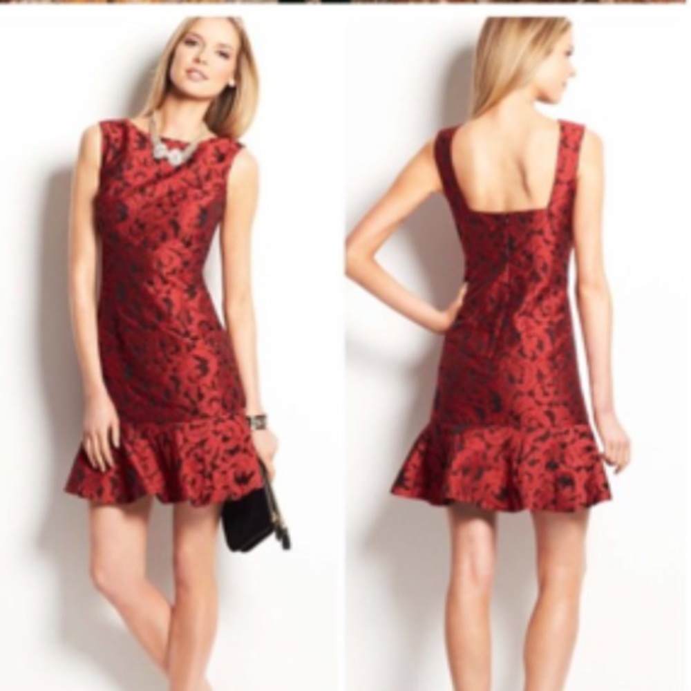 Ann Taylor red jacquard dress